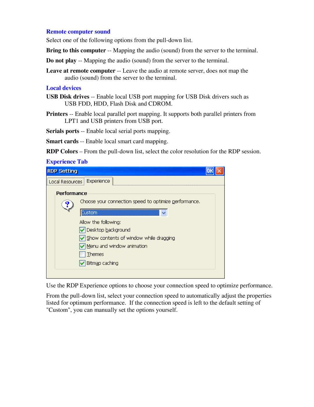 Nlynx MinIT6000 user manual Remote computer sound, Local devices, Experience Tab 