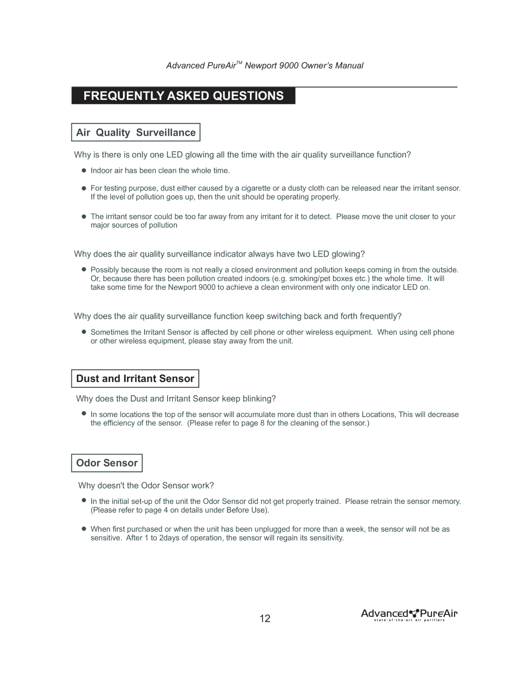 Nlynx NEWPORT 9000 Frequently Asked Questions, Odor Sensor, Why does the Dust and Irritant Sensor keep blinking? 