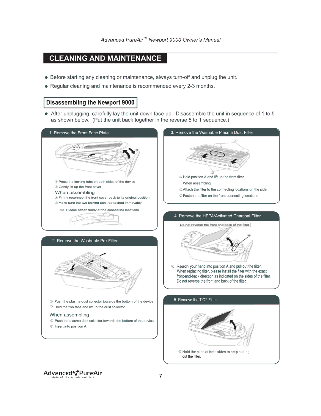 Nlynx NEWPORT 9000 owner manual Cleaning and Maintenance, Disassembling the Newport 