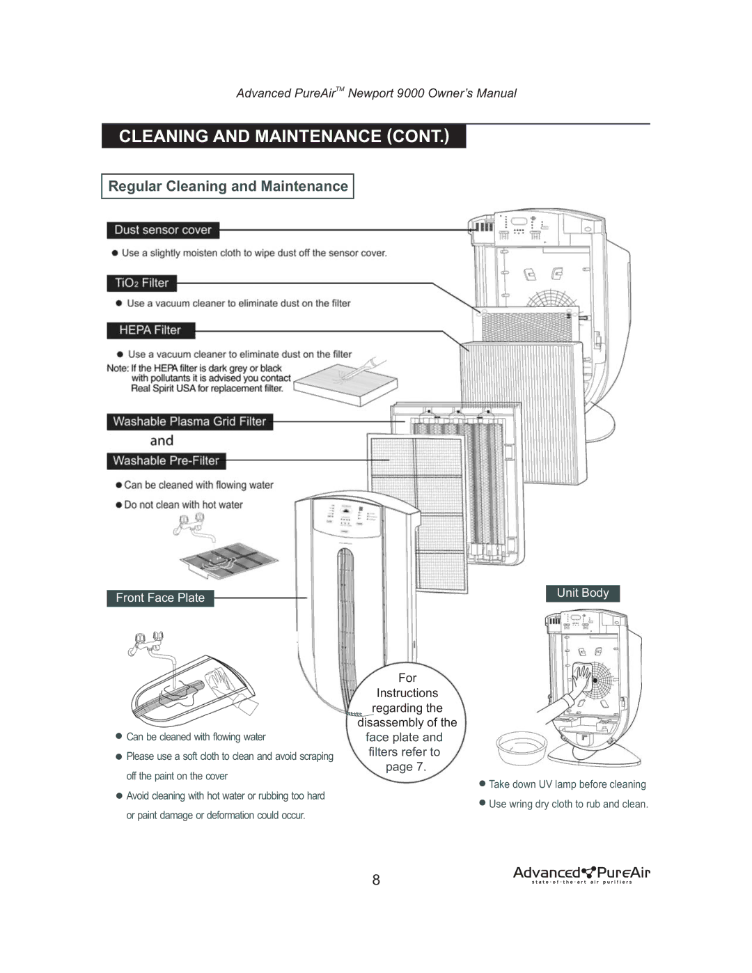 Nlynx NEWPORT 9000 owner manual Regular Cleaning and Maintenance, Front Face Plate 