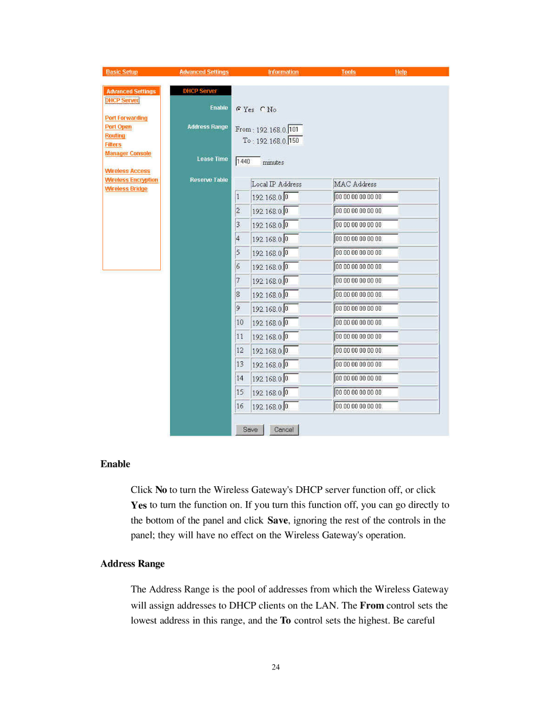 Nlynx Wireless Gateway manual Enable, Address Range 