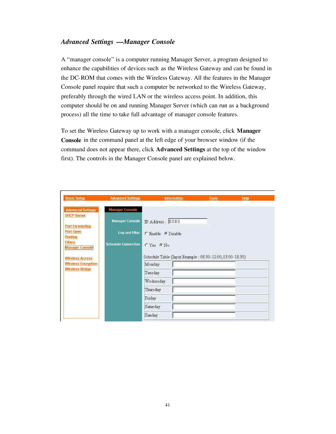 Nlynx Wireless Gateway manual Advanced Settings Manager Console 