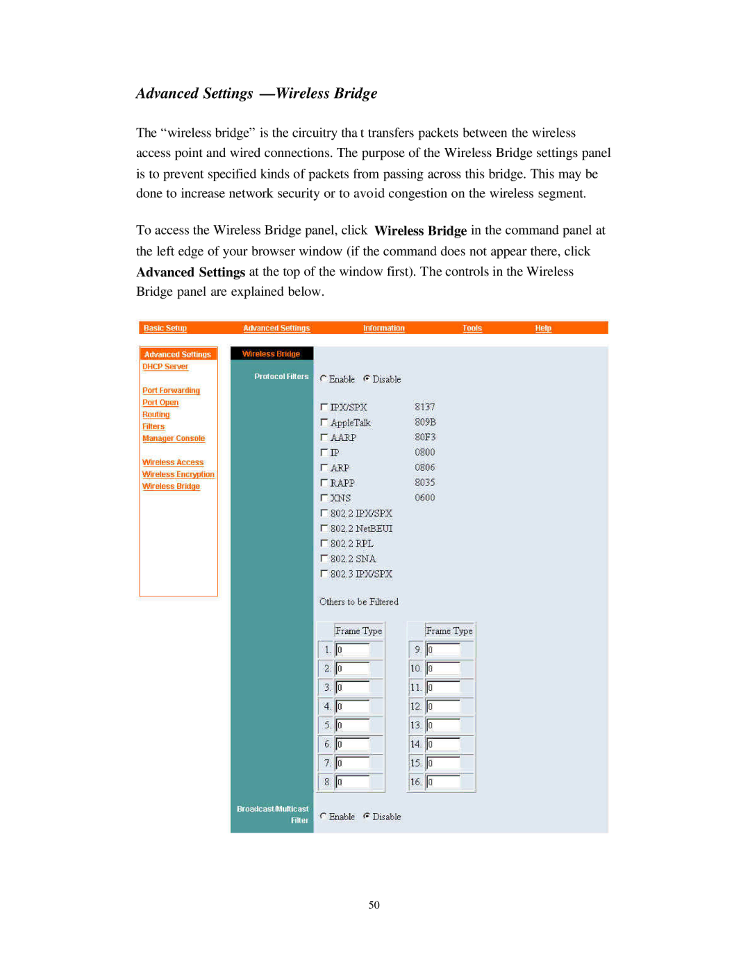 Nlynx Wireless Gateway manual Advanced Settings Wireless Bridge 