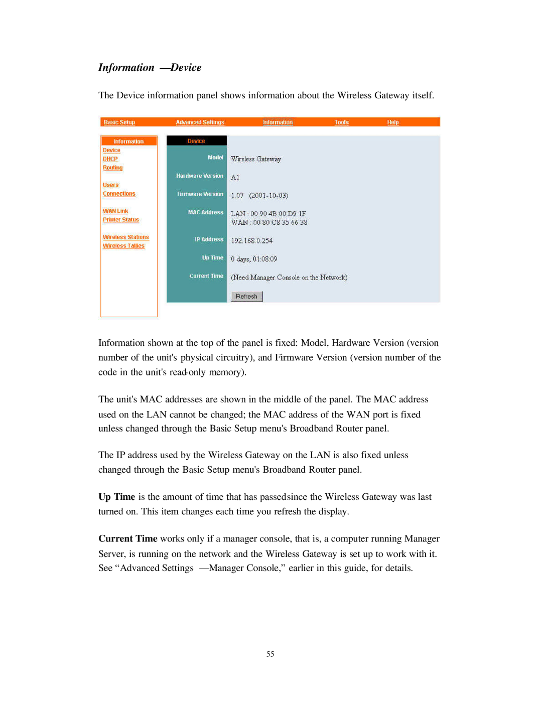 Nlynx Wireless Gateway manual Information Device 