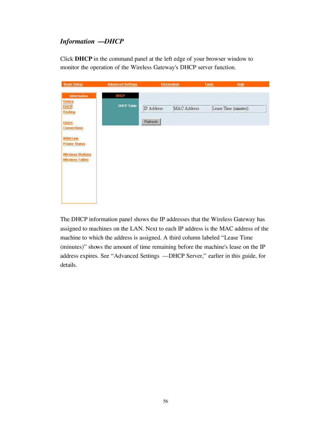 Nlynx Wireless Gateway manual Information Dhcp 