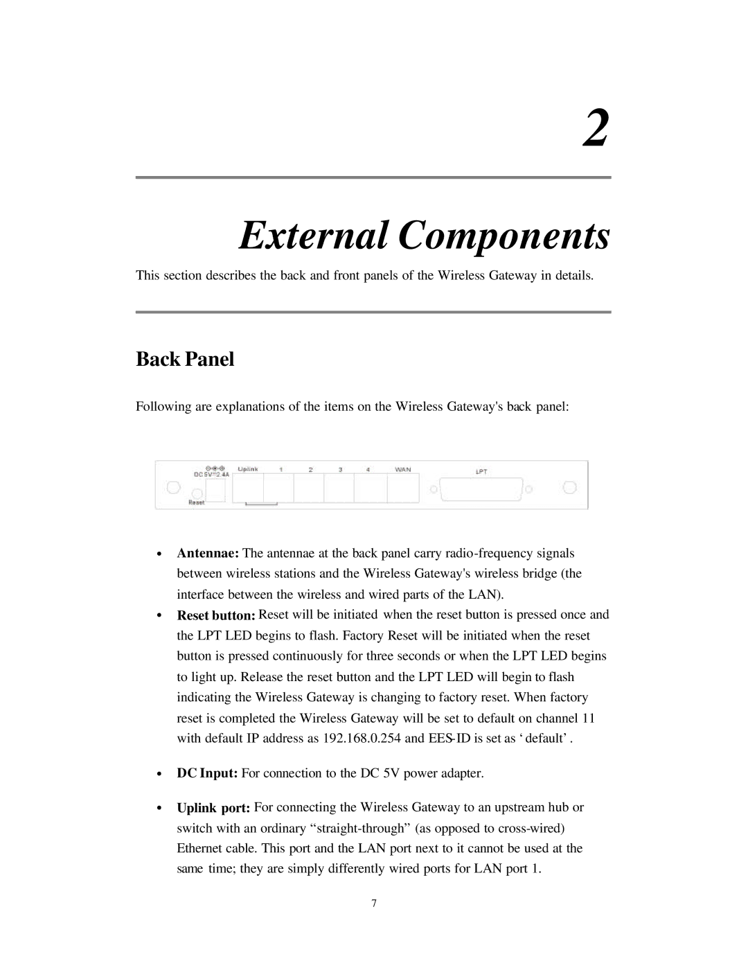 Nlynx Wireless Gateway manual External Components, Back Panel 