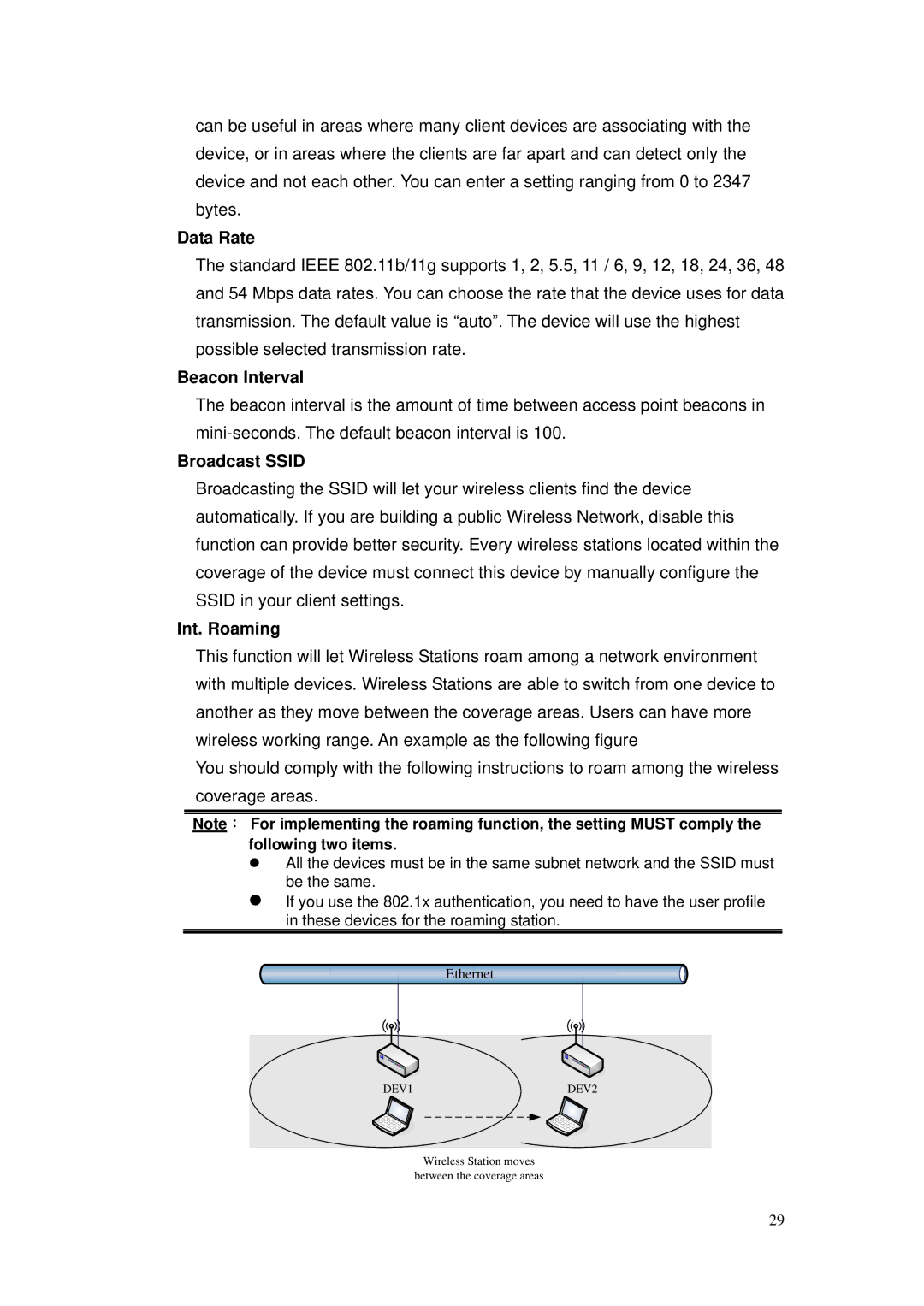 Nlynx ZWA-G120 user manual Data Rate, Beacon Interval, Broadcast Ssid, Int. Roaming 