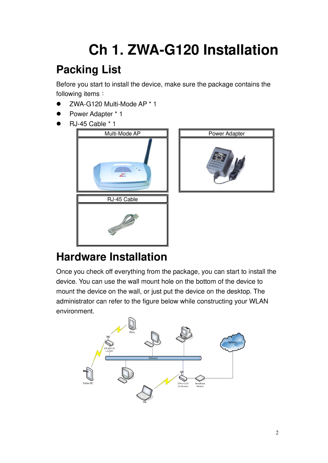 Nlynx ZWA-G120 user manual Packing List, Hardware Installation 