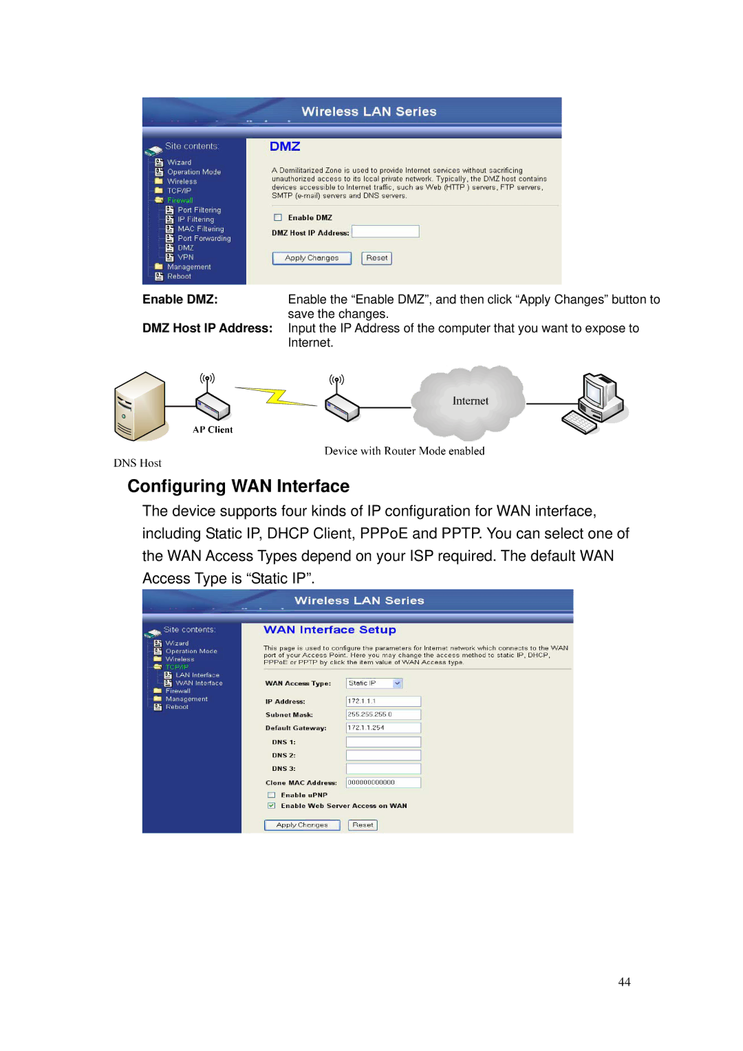 Nlynx ZWA-G120 user manual Configuring WAN Interface 