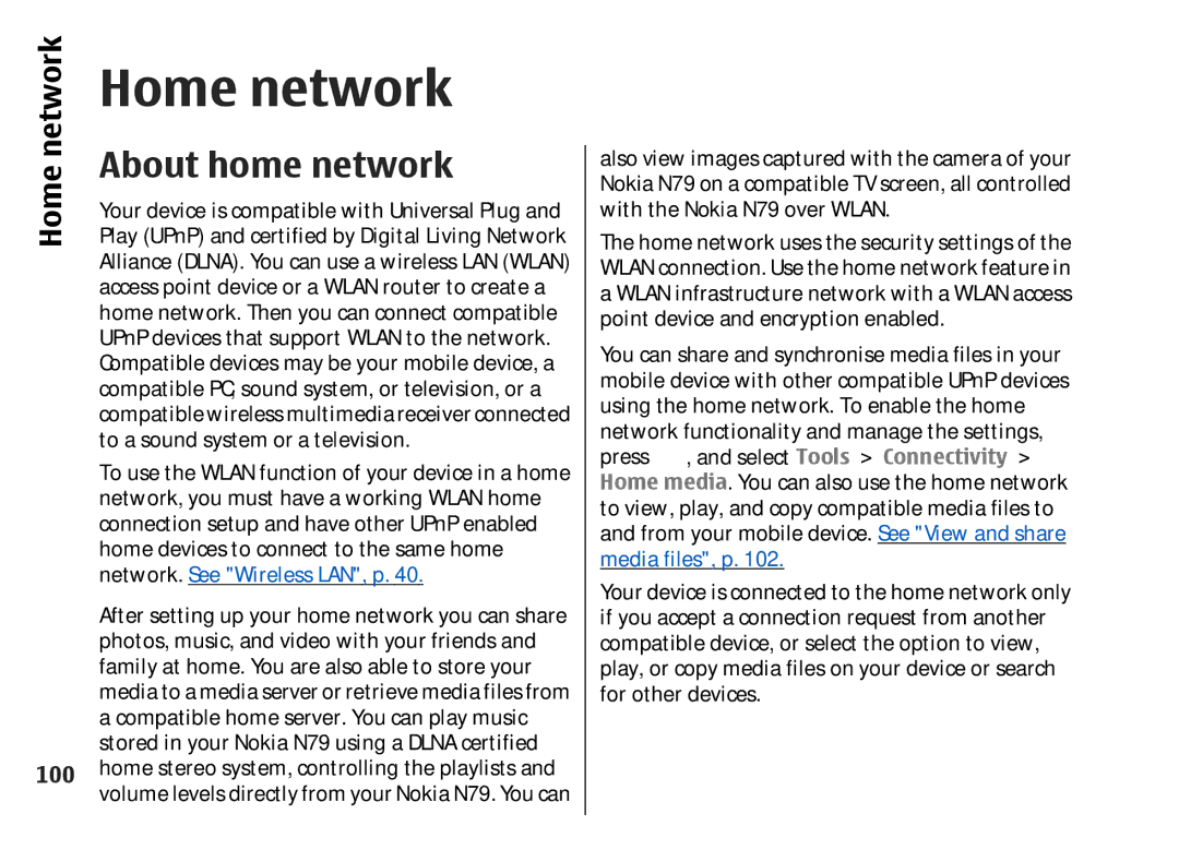 Nokia 002F4W8 manual Home network, About home network, 100 