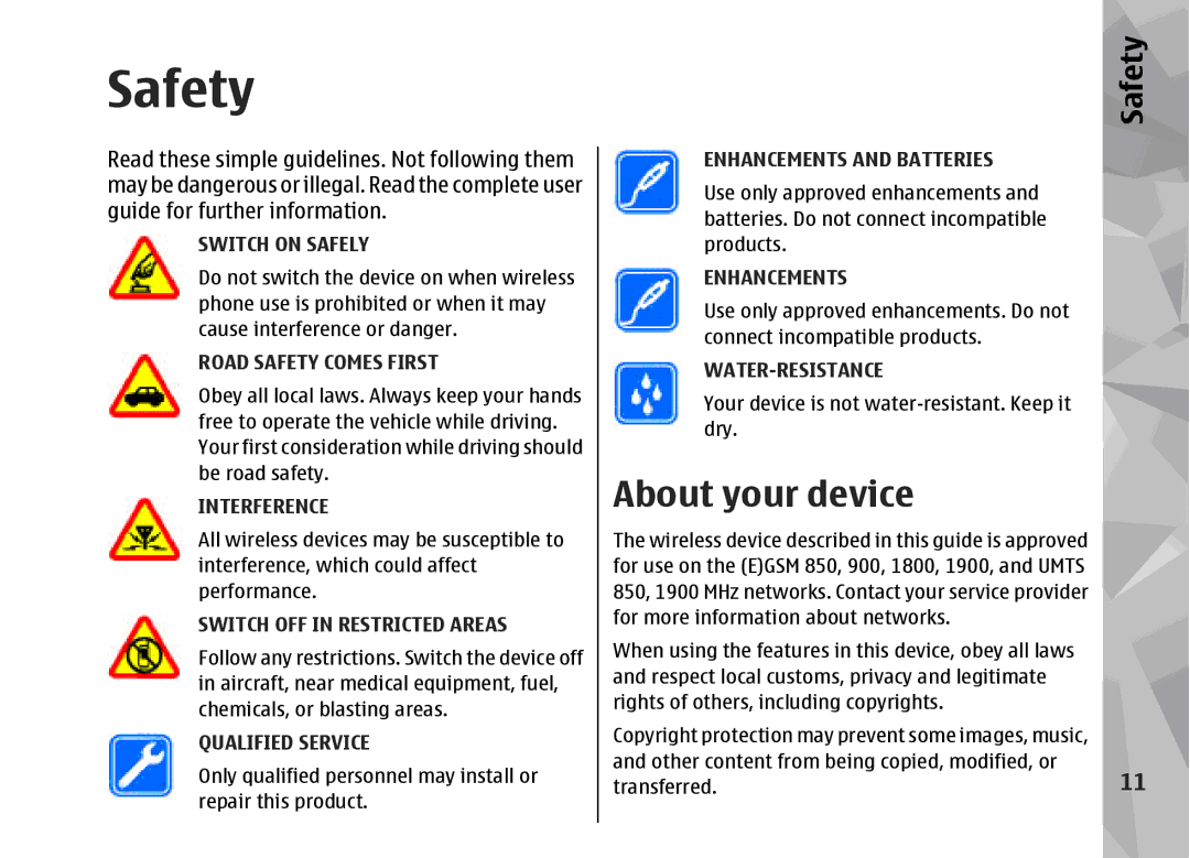 Nokia 002F4W8 manual Safety, About your device 