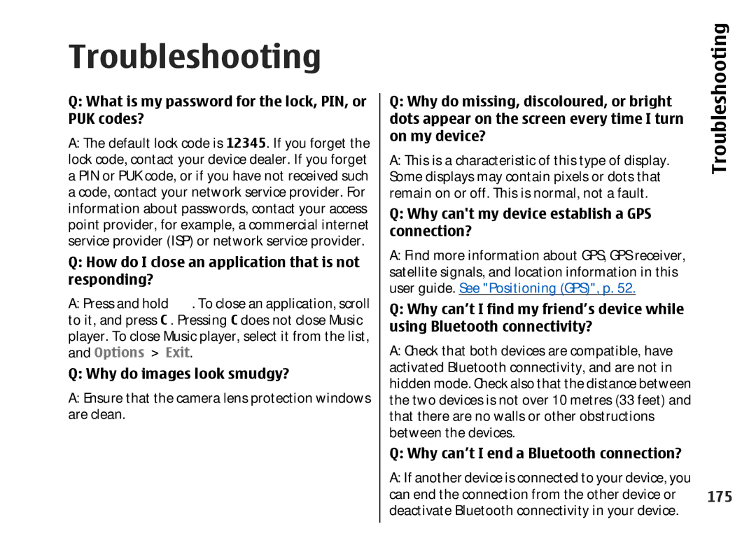 Nokia 002F4W8 manual Troubleshooting, 175 