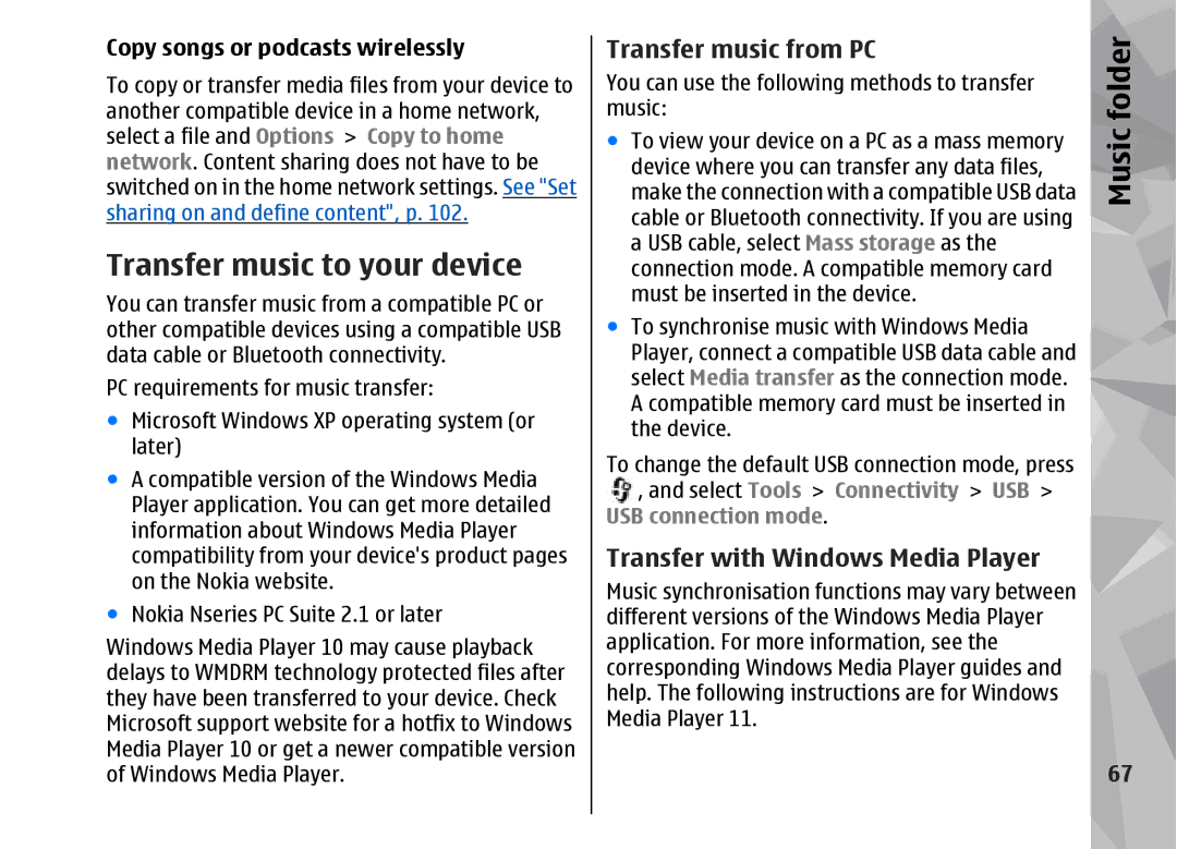 Nokia 002F4W8 manual Transfer music to your device, Transfer music from PC, Transfer with Windows Media Player 