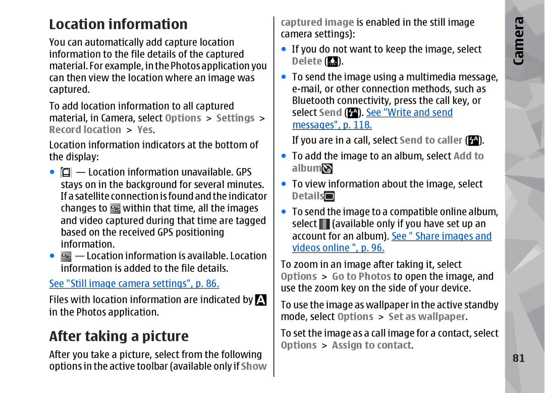 Nokia 002F4W8 manual Location information, After taking a picture, Details 