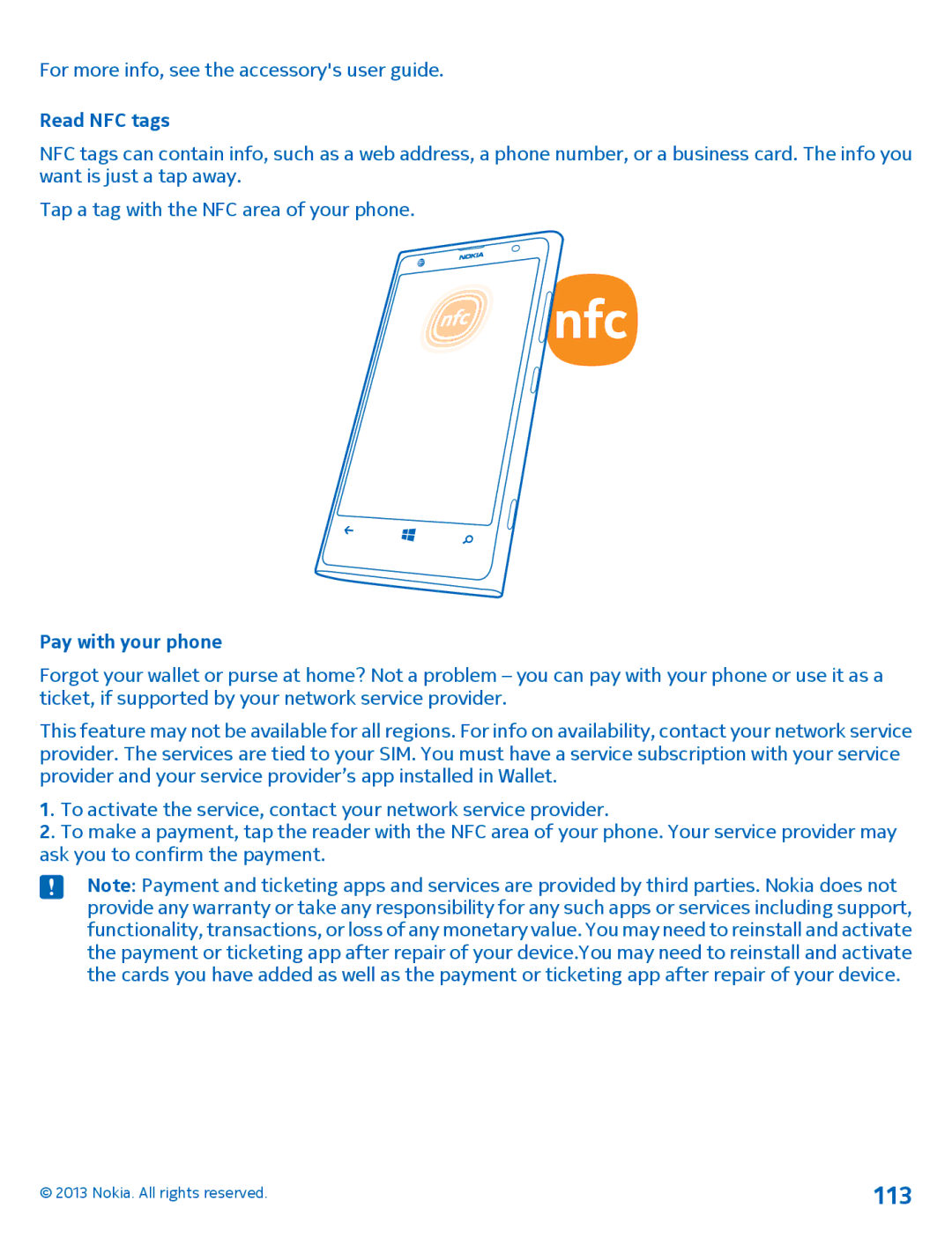 Nokia 1020 manual 113, Read NFC tags, Pay with your phone 