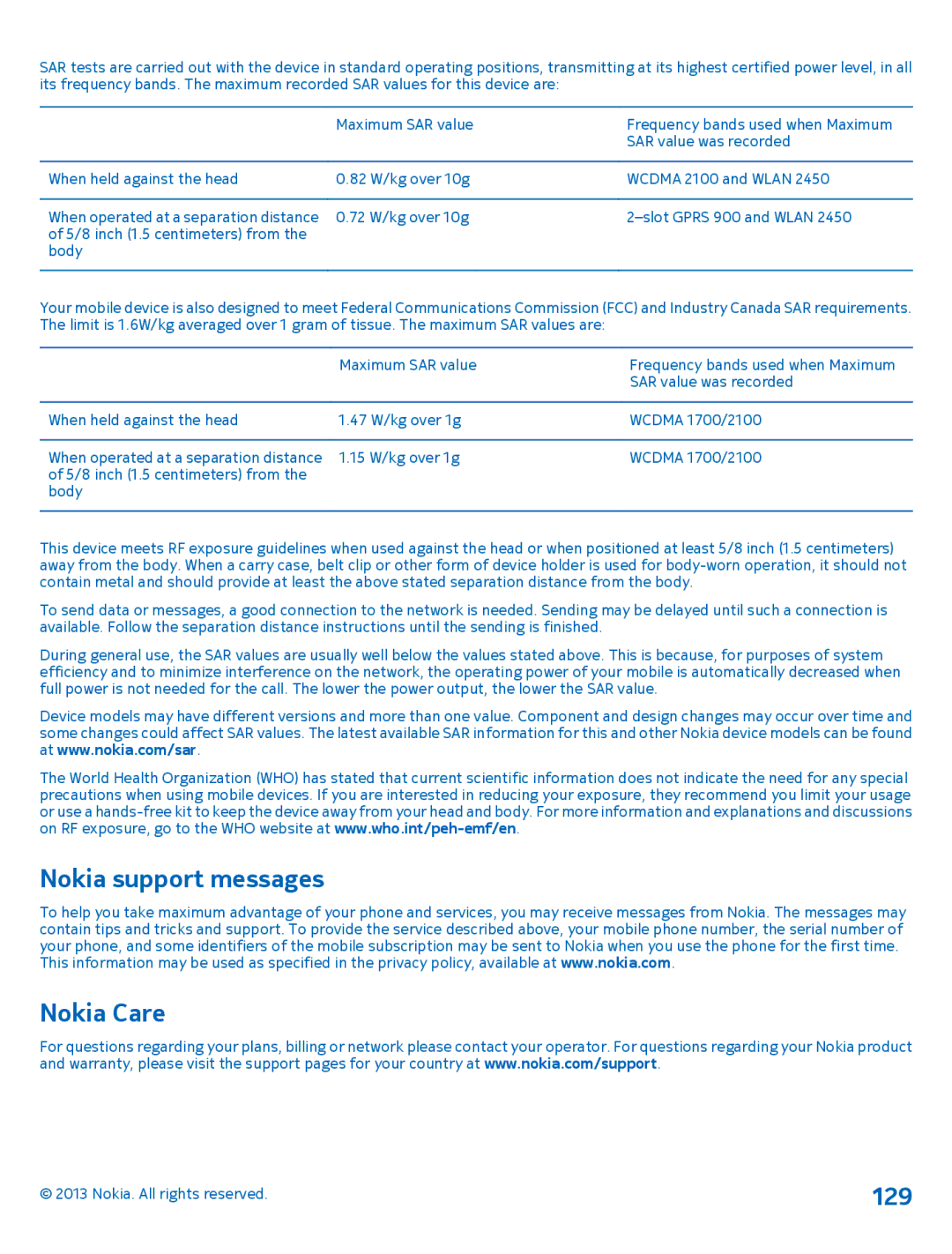 Nokia 1020 manual Nokia support messages Nokia Care, 129 