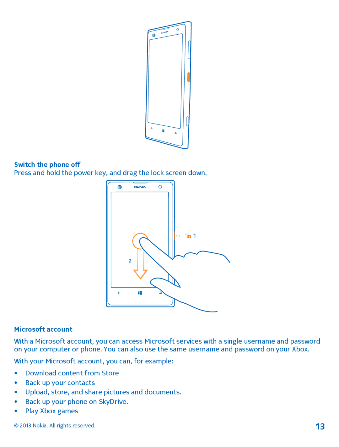 Nokia 1020 manual Switch the phone off, Microsoft account 