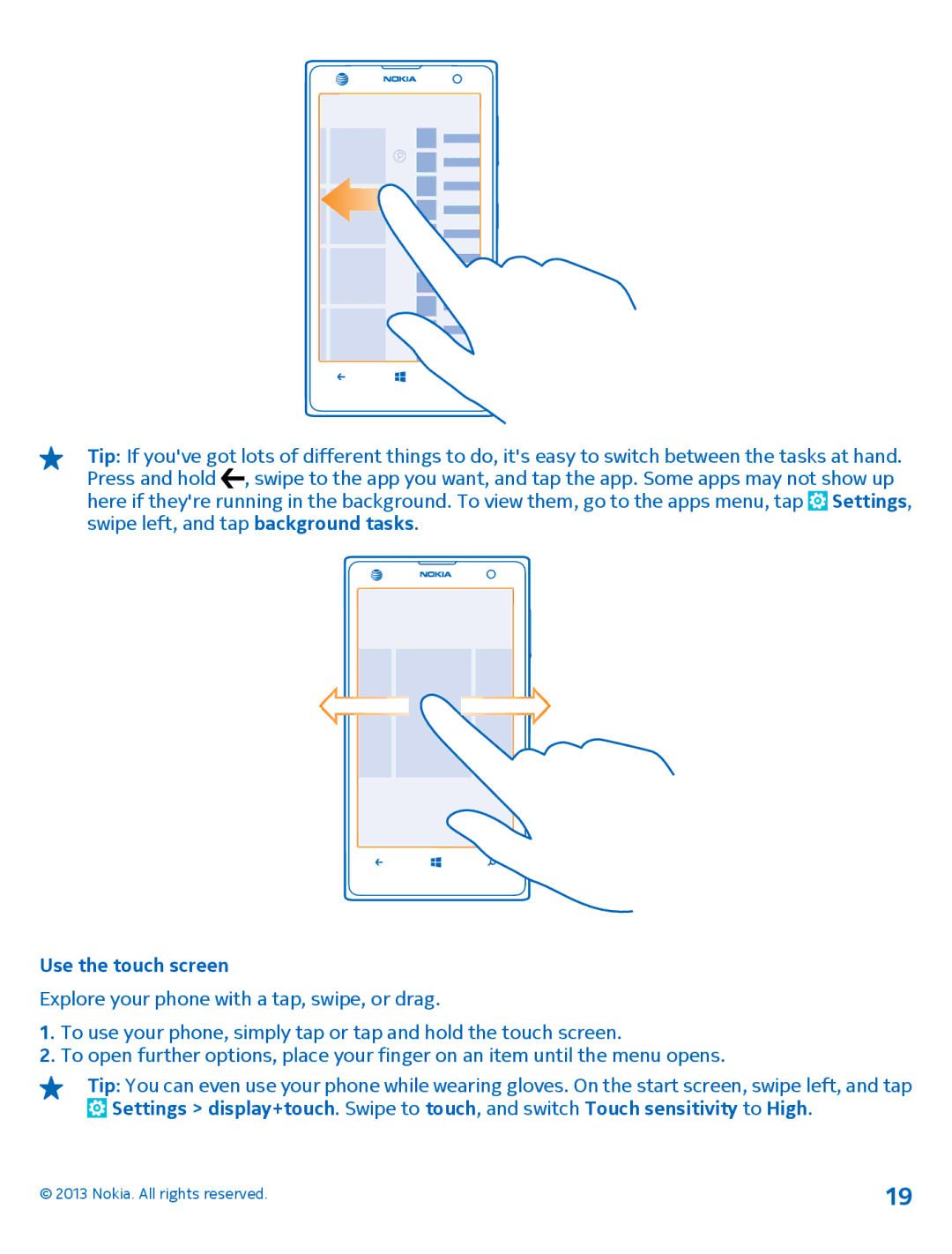 Nokia 1020 manual Use the touch screen 