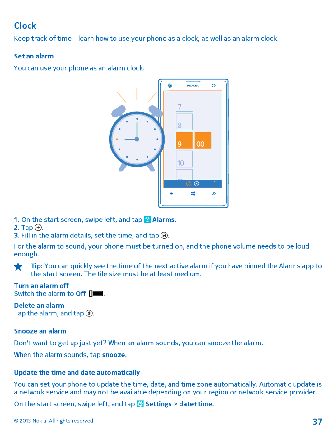 Nokia 1020 manual Clock 