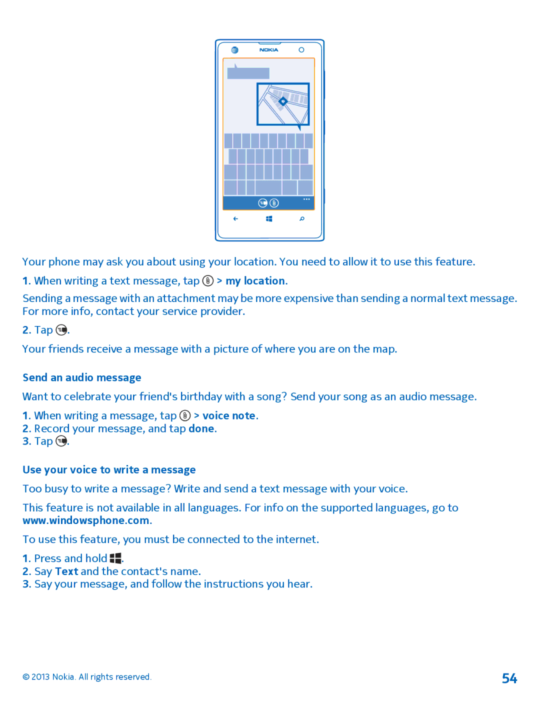 Nokia 1020 manual Send an audio message, Use your voice to write a message 