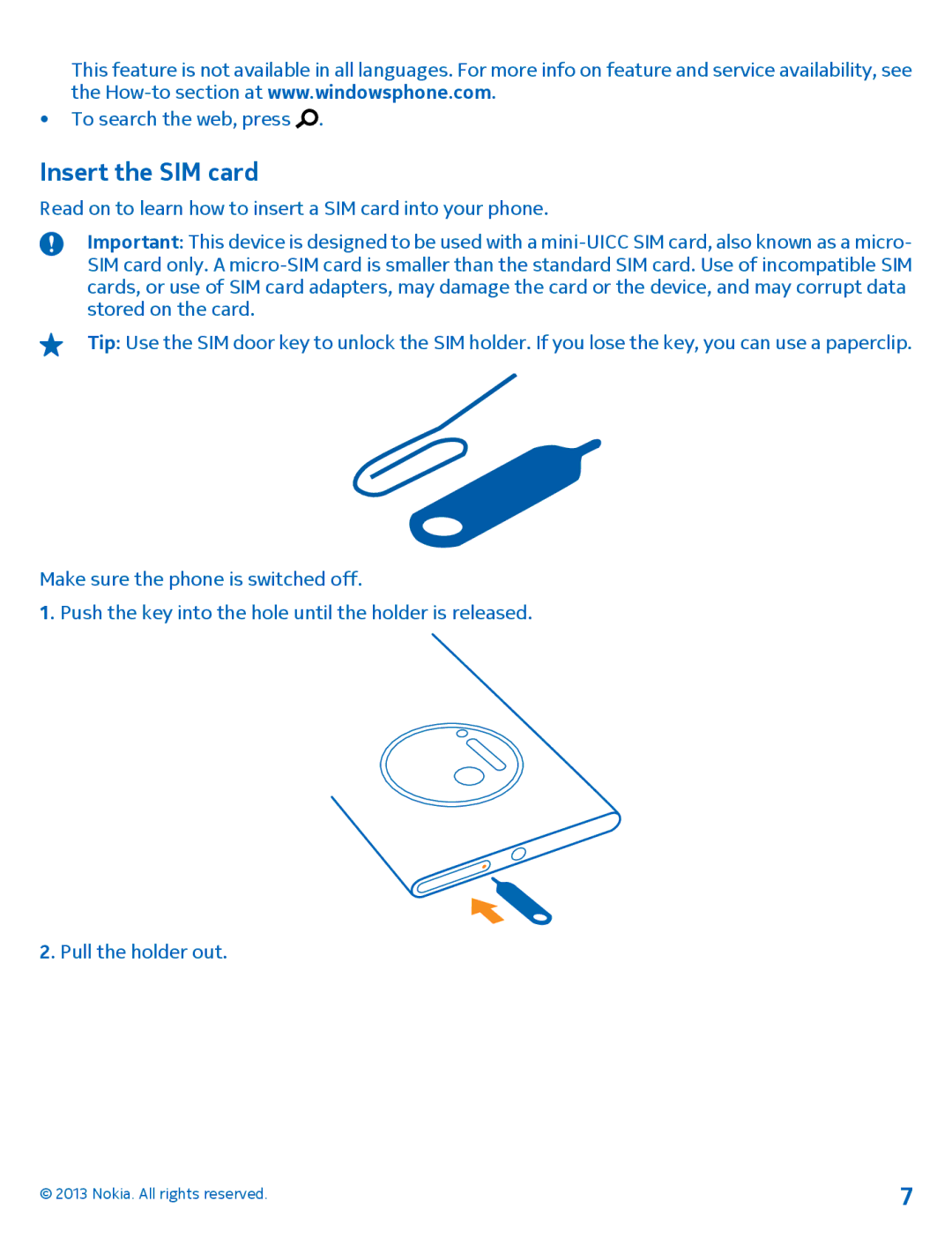 Nokia 1020 manual Insert the SIM card 