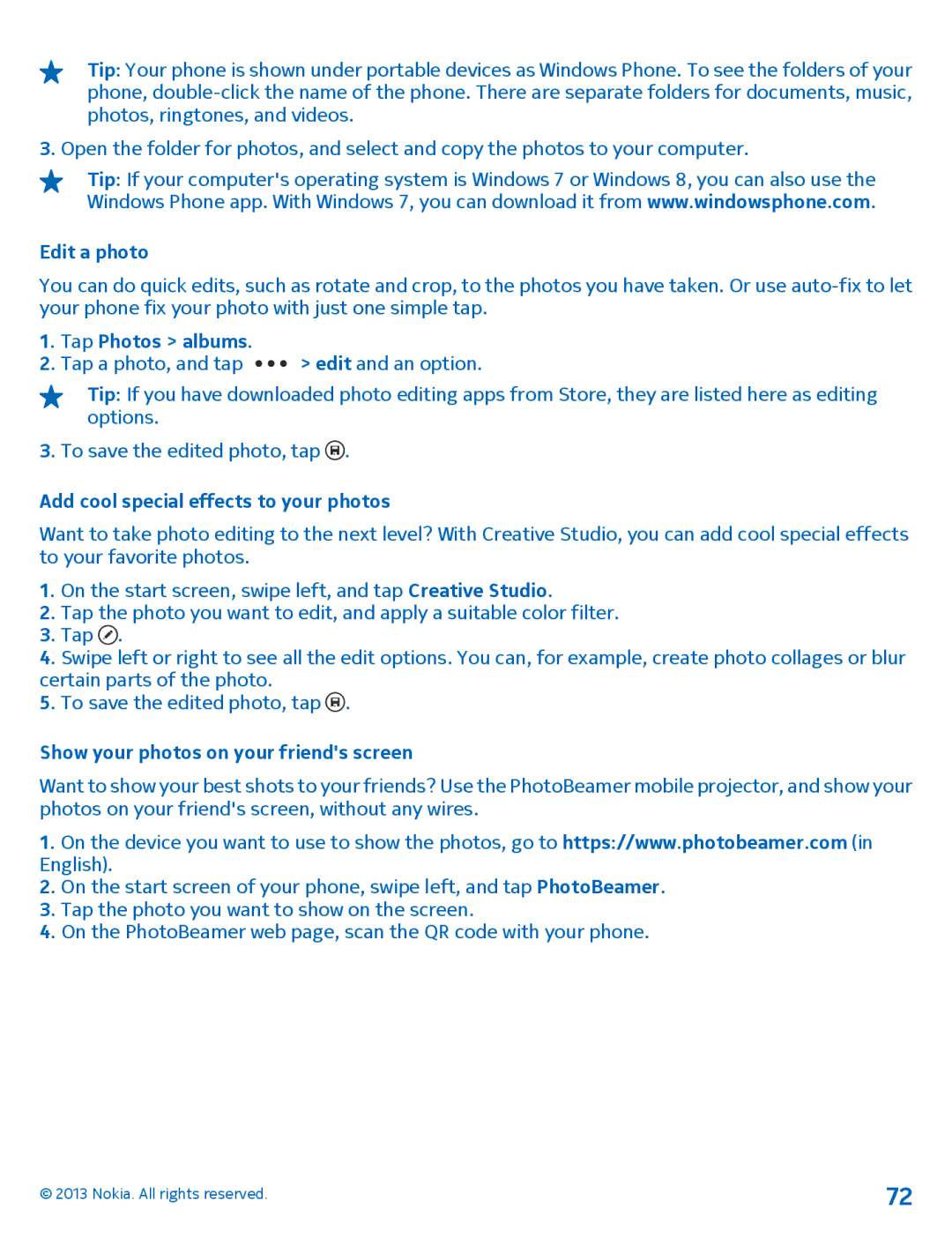 Nokia 1020 manual Edit a photo, Tap Photos albums, Add cool special effects to your photos 
