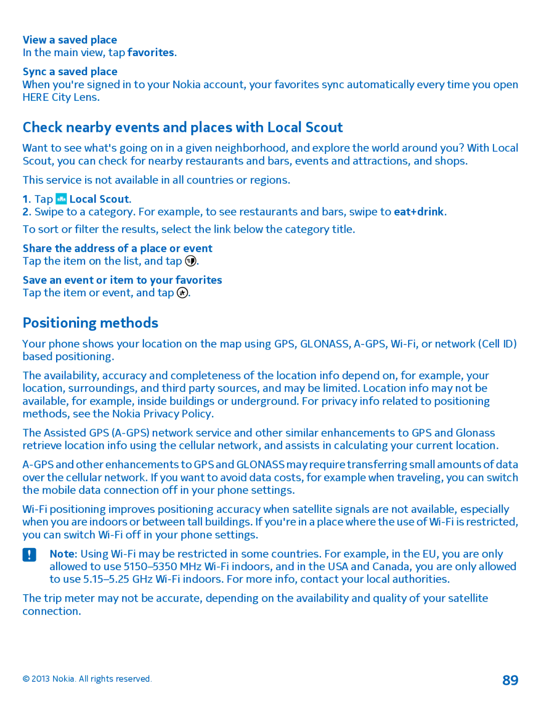 Nokia 1020 manual Check nearby events and places with Local Scout, Positioning methods 