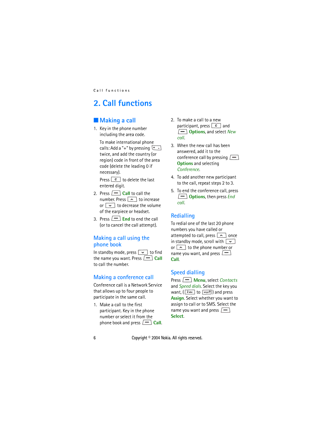 Nokia 1108 manual Call functions, Making a call 