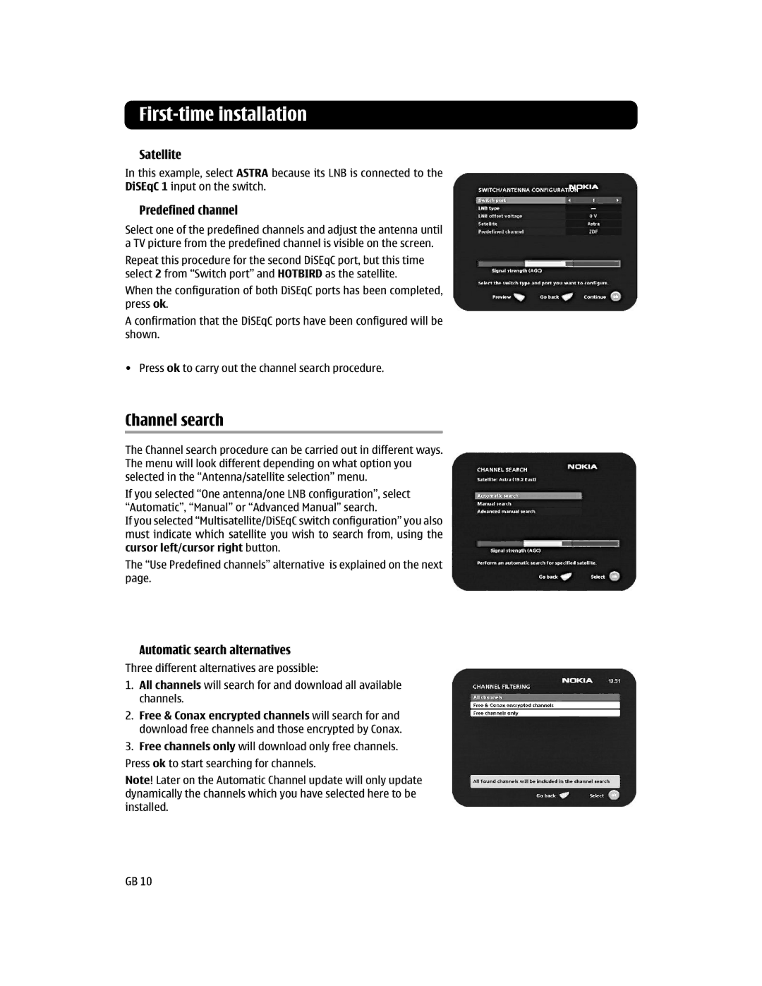 Nokia 110S manual Channel search, Automatic search alternatives 