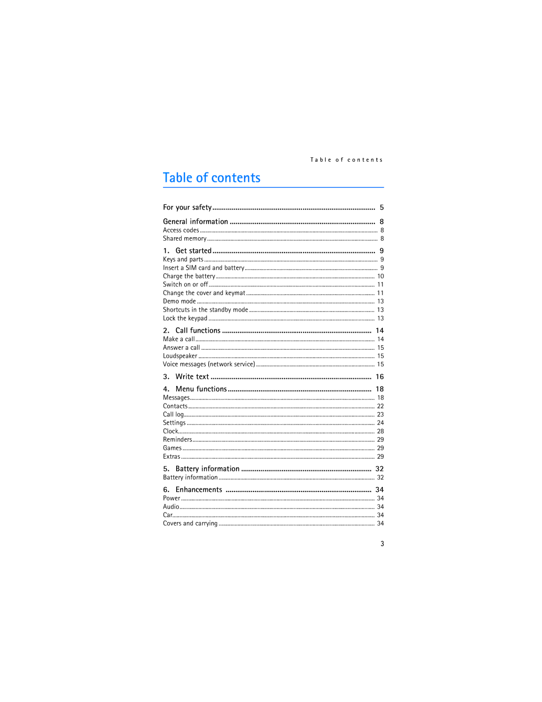 Nokia 1110 manual Table of contents 