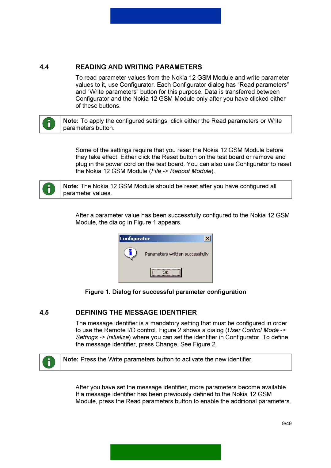 Nokia 12 GSM MODULE REMOTE I/O manual Reading and Writing Parameters, Defining the Message Identifier 