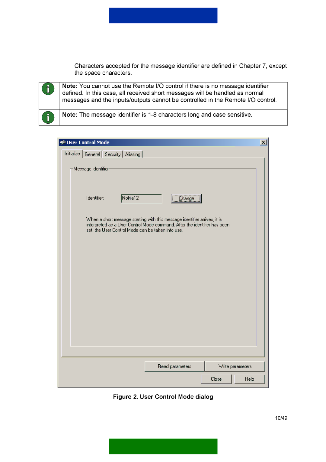 Nokia 12 GSM MODULE REMOTE I/O manual User Control Mode dialog 