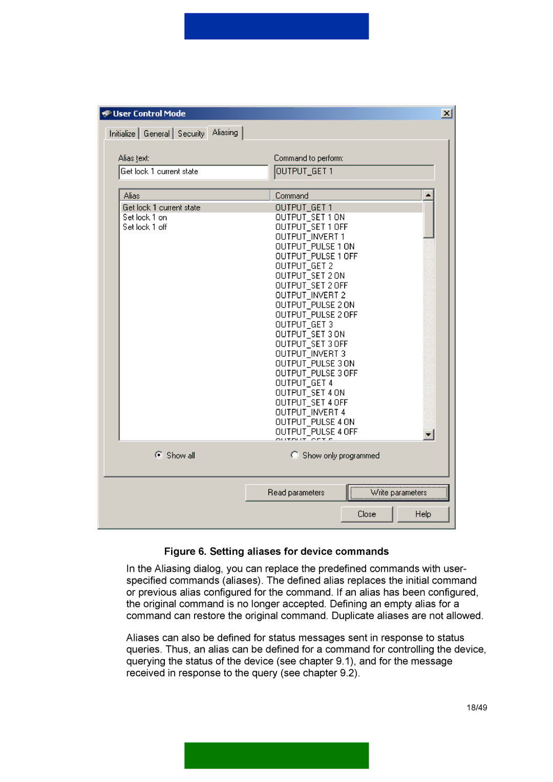 Nokia 12 GSM MODULE REMOTE I/O manual Setting aliases for device commands 