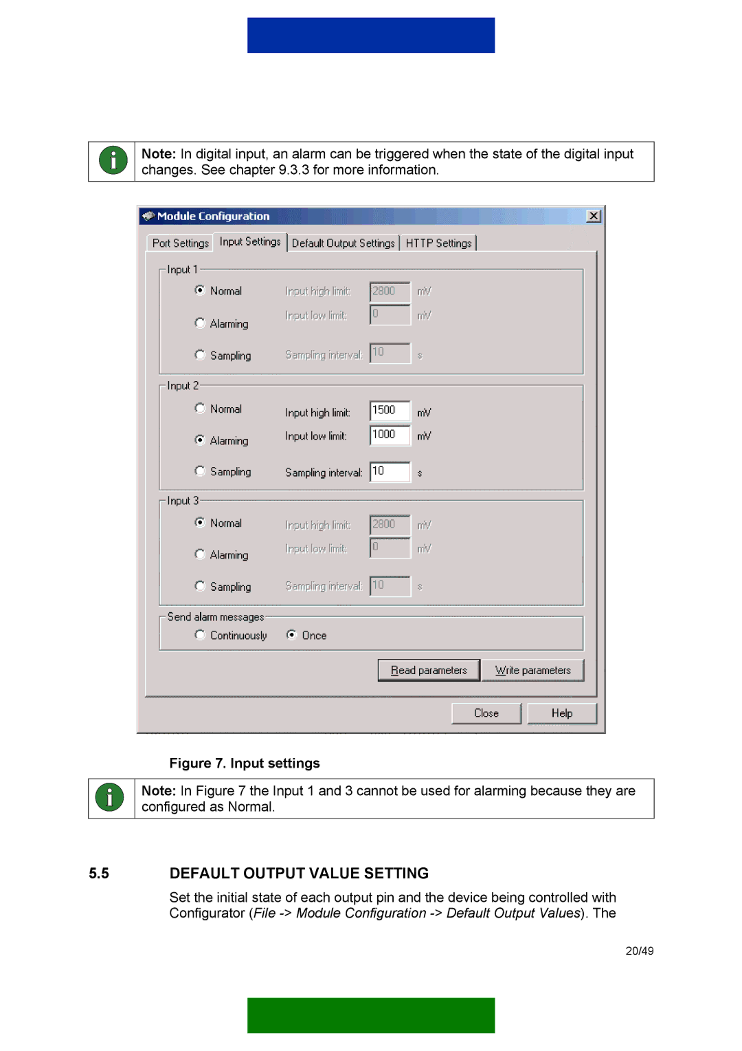 Nokia 12 GSM MODULE REMOTE I/O manual Default Output Value Setting, Input settings 