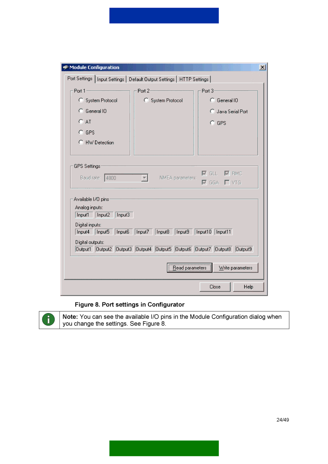 Nokia 12 GSM MODULE REMOTE I/O manual Port settings in Configurator 