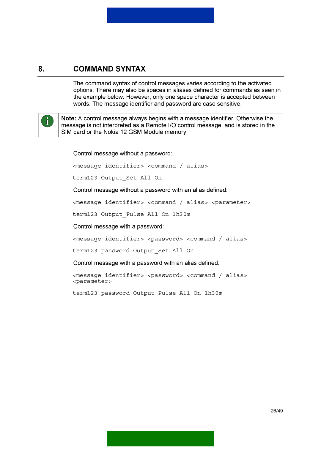 Nokia 12 GSM MODULE REMOTE I/O manual Command Syntax 