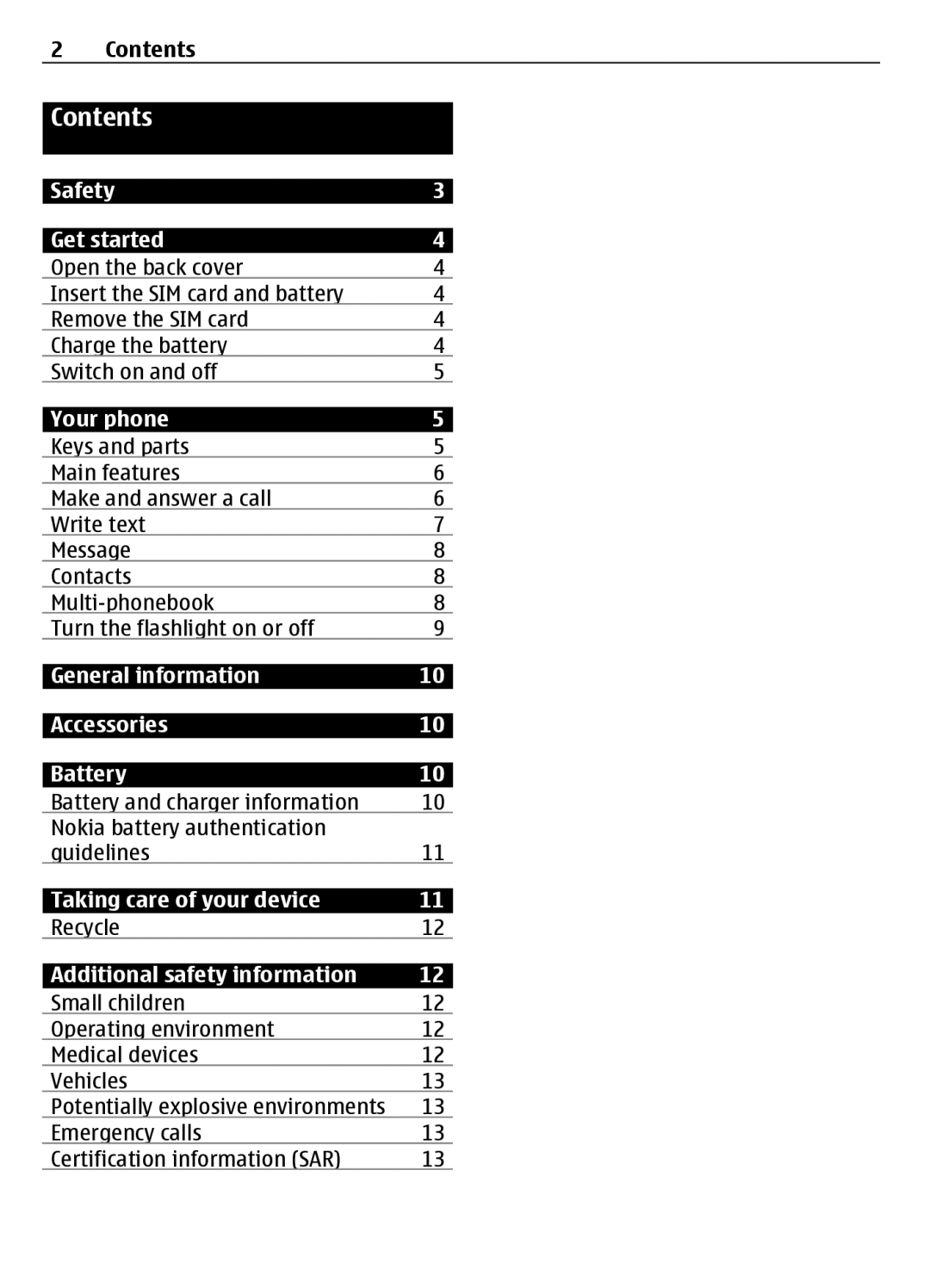 Nokia 1203, 1202 manual Contents 