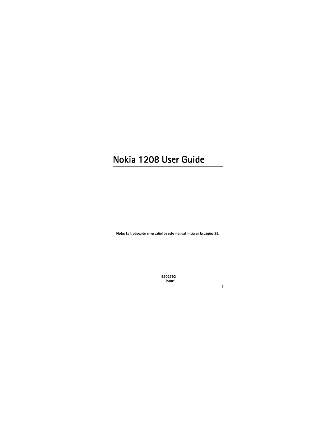 Nokia manual Nokia 1208 User Guide, Issue1 