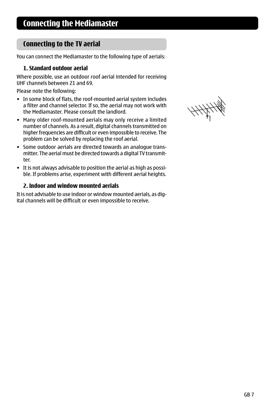 Nokia 121 T manual Connecting to the TV aerial, Standard outdoor aerial, Indoor and window mounted aerials 