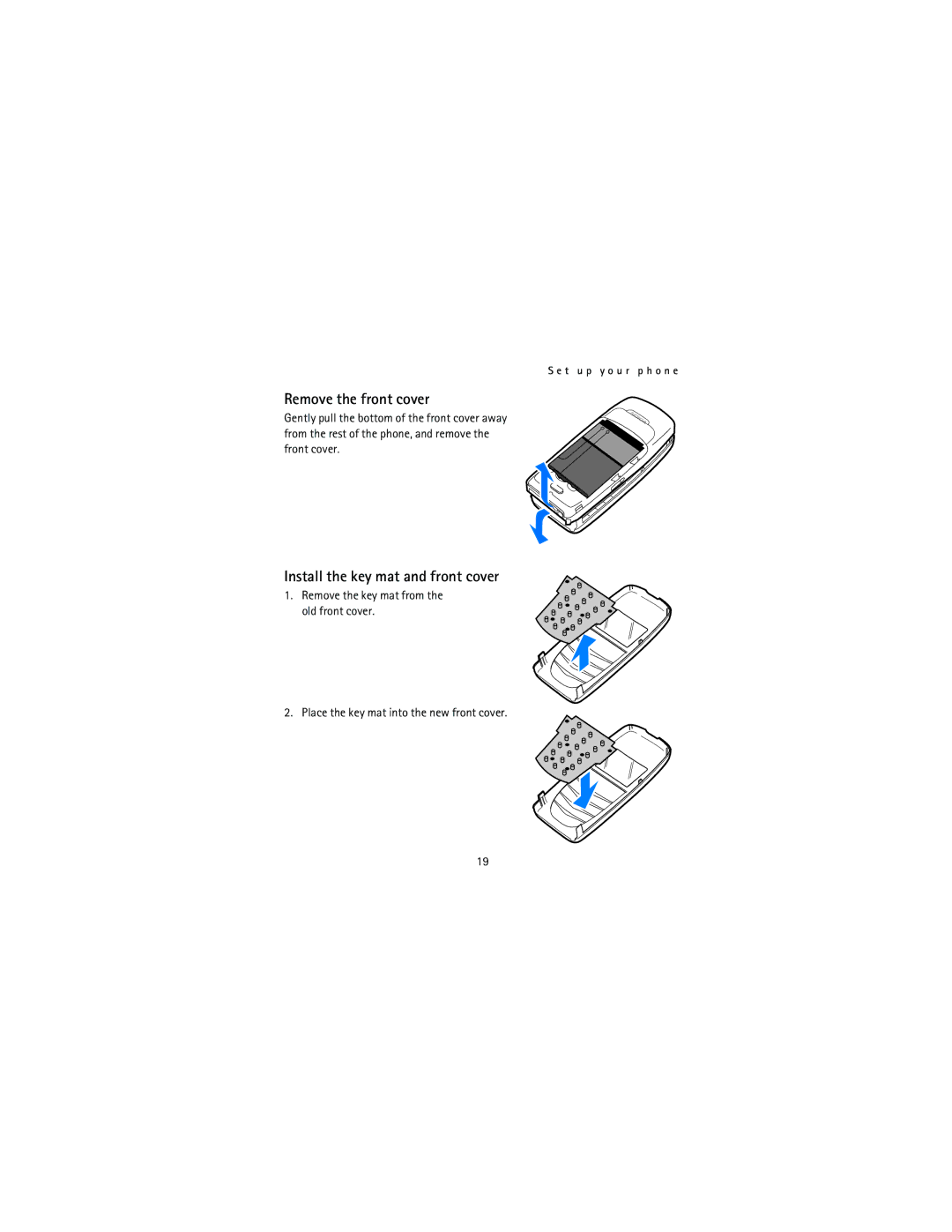 Nokia 12115i warranty Remove the front cover, Install the key mat and front cover 