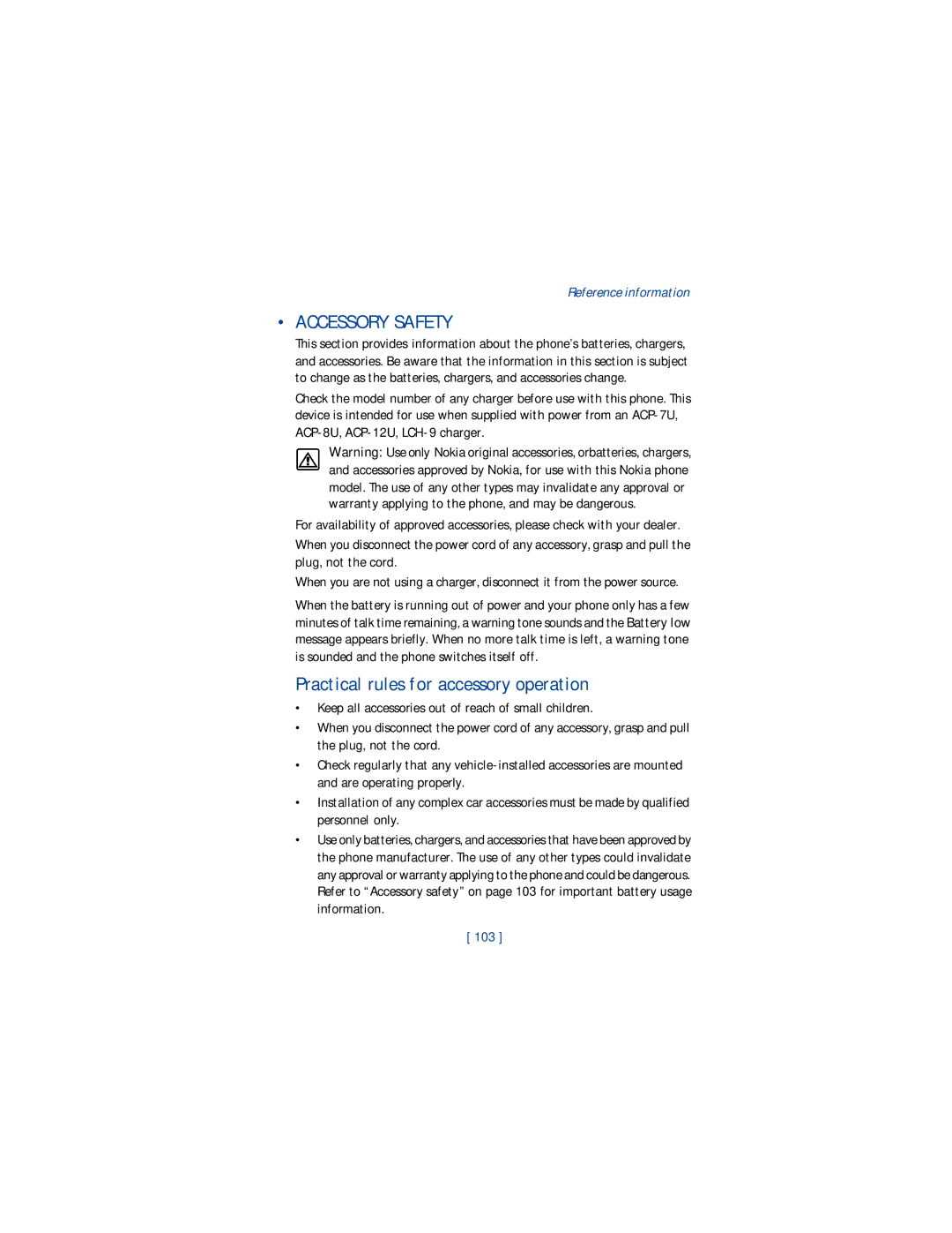 Nokia 1220 manual Accessory Safety, Practical rules for accessory operation 