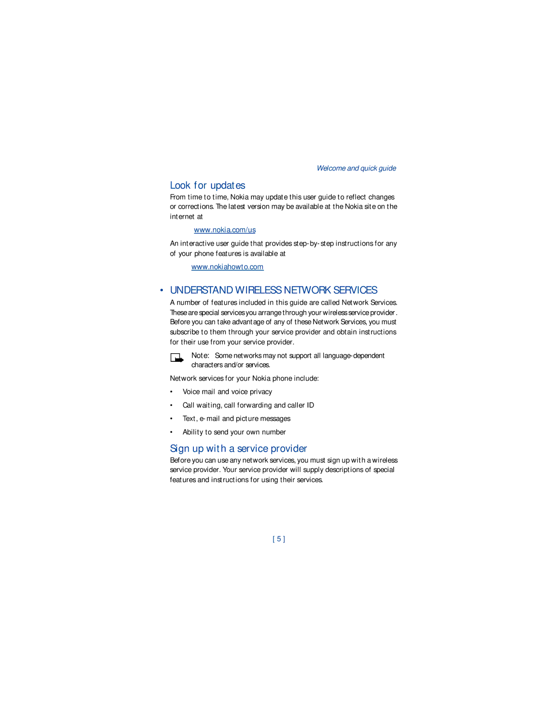 Nokia 1220 manual Look for updates, Understand Wireless Network Services, Sign up with a service provider 
