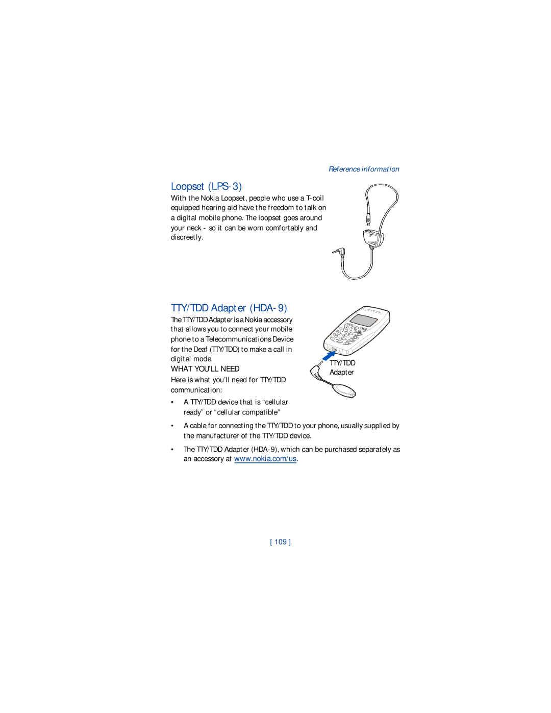 Nokia 1220 Loopset LPS-3, TTY/TDD Adapter HDA-9, What YOU’LL Need, Here is what you’ll need for TTY/TDD communication 