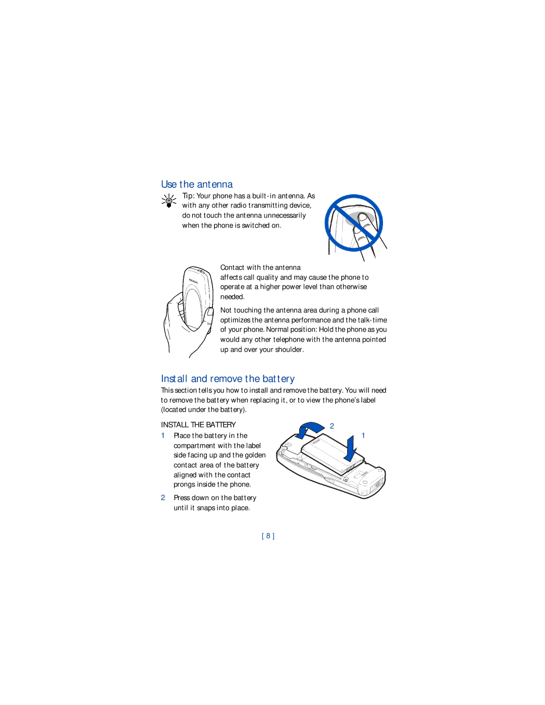 Nokia 1220 manual Use the antenna, Install and remove the battery 