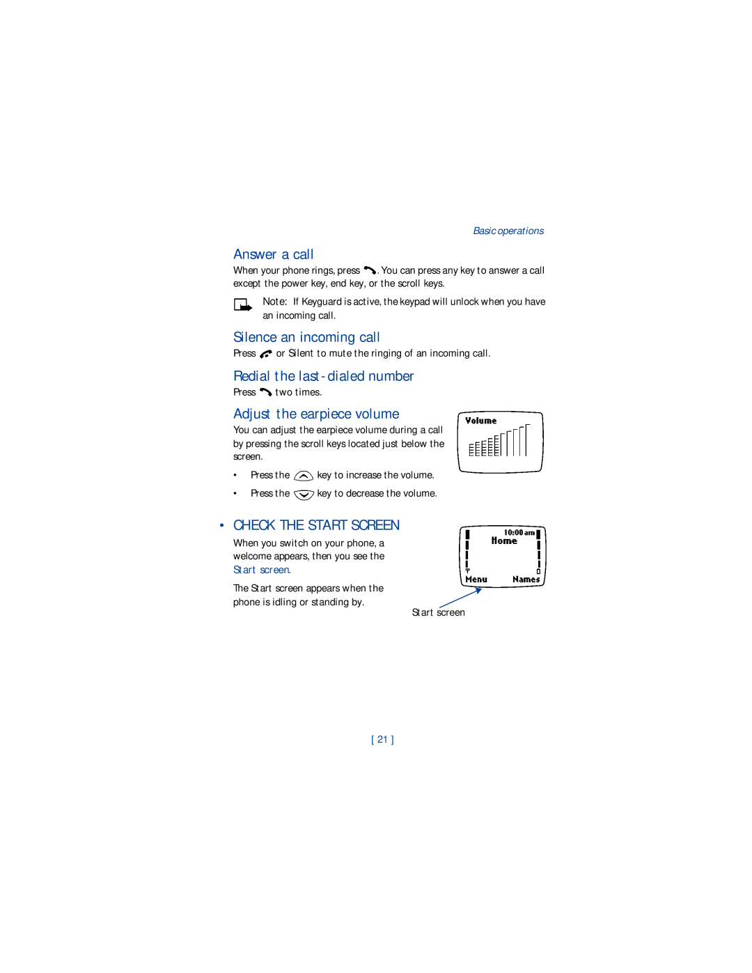 Nokia 1220 manual Answer a call, Silence an incoming call, Redial the last-dialed number, Adjust the earpiece volume 