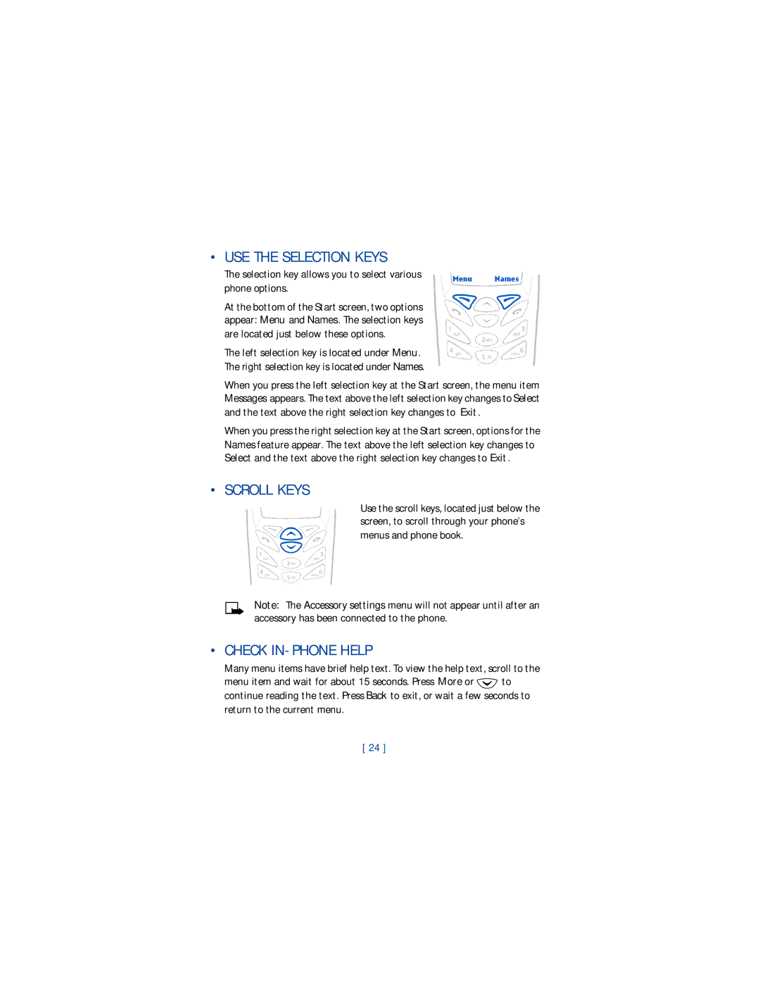 Nokia 1220 manual USE the Selection Keys, Scroll Keys, Check IN-PHONE Help 