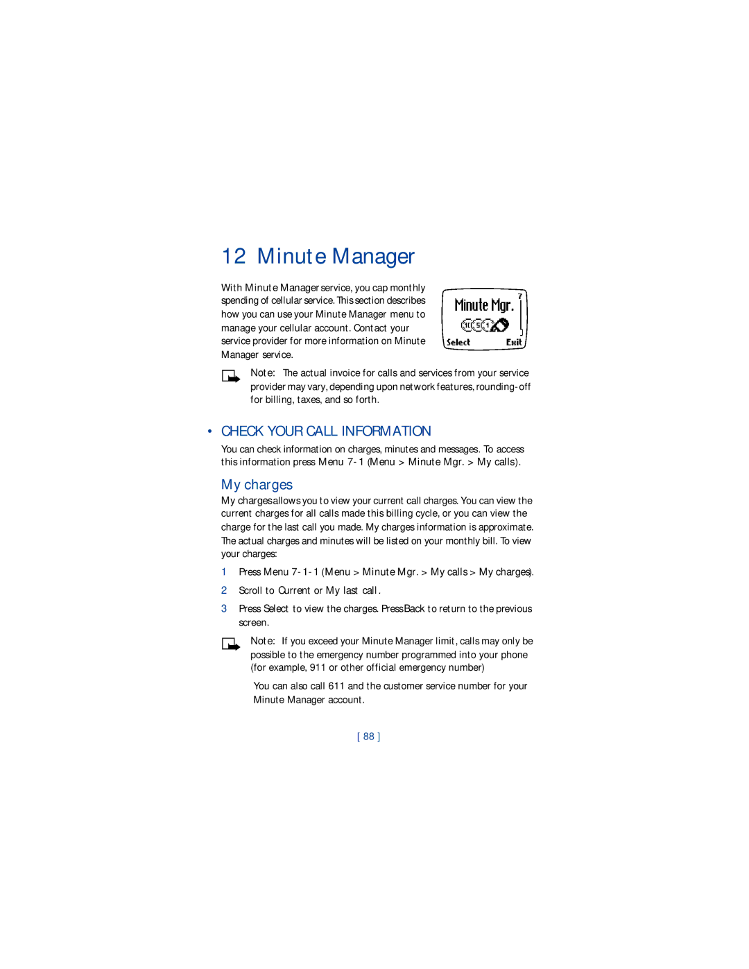 Nokia 1220 manual Minute Manager, Check Your Call Information, My charges 