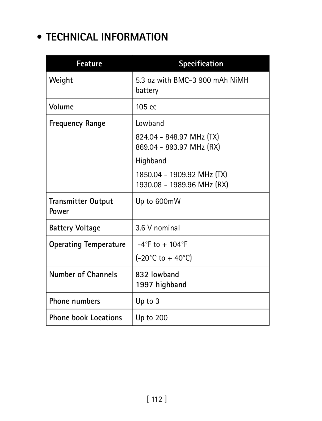 Nokia 1260 specifications Technical Information 