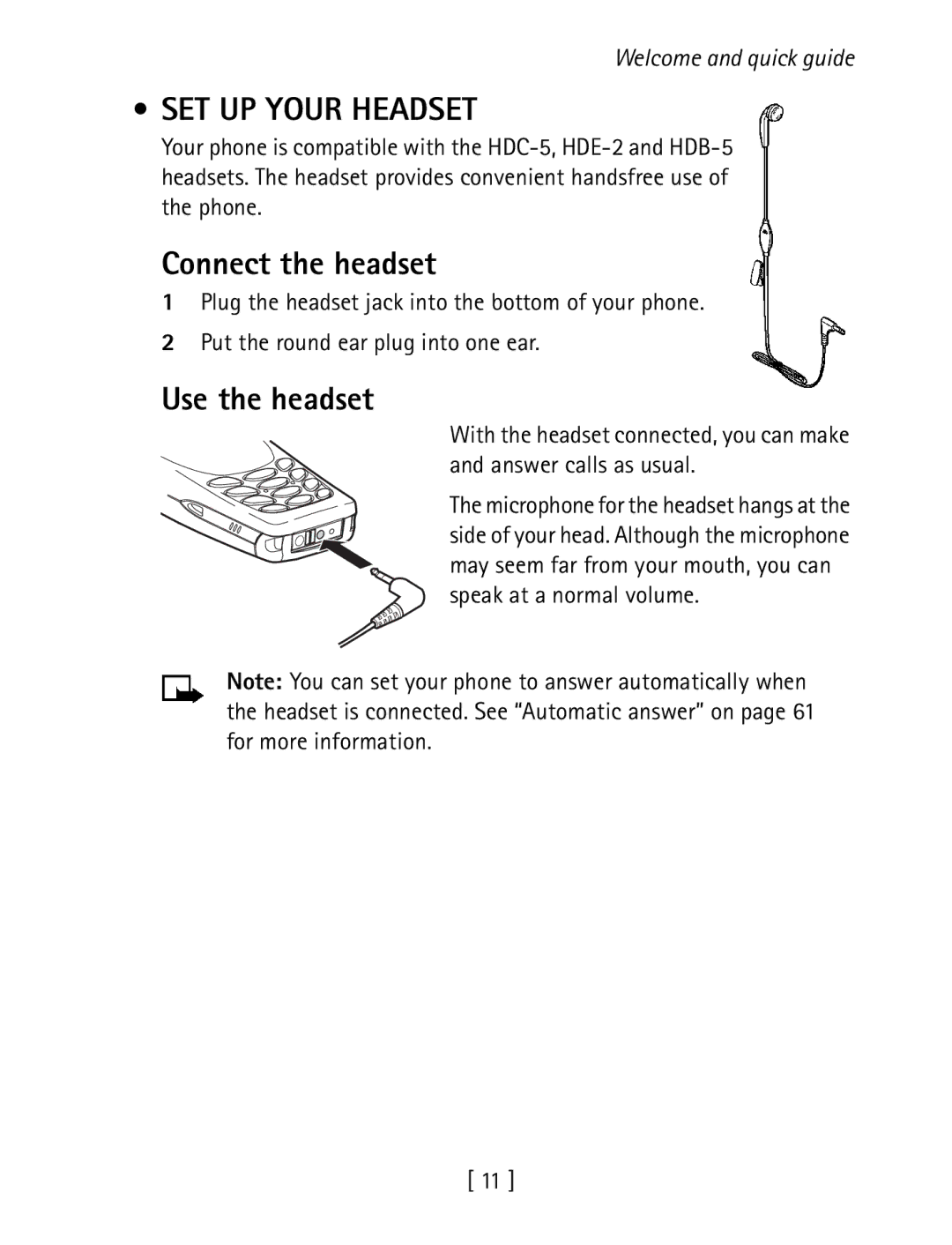 Nokia 1260 specifications SET UP Your Headset, Connect the headset, Use the headset 