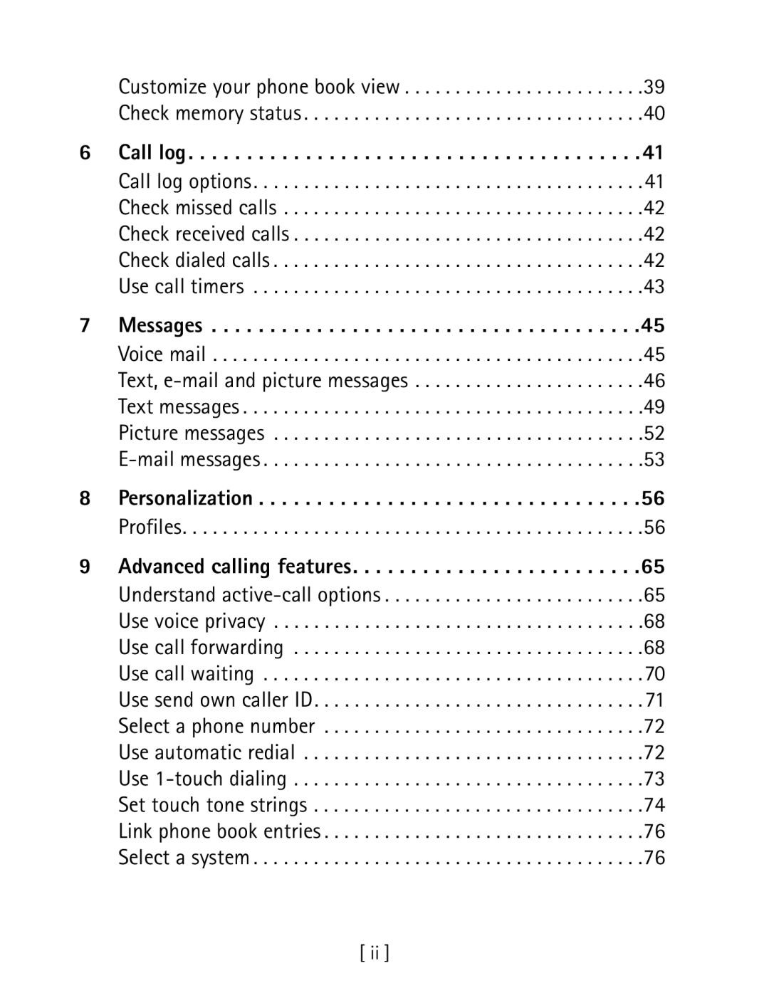 Nokia 1260 specifications Call log, Profiles 